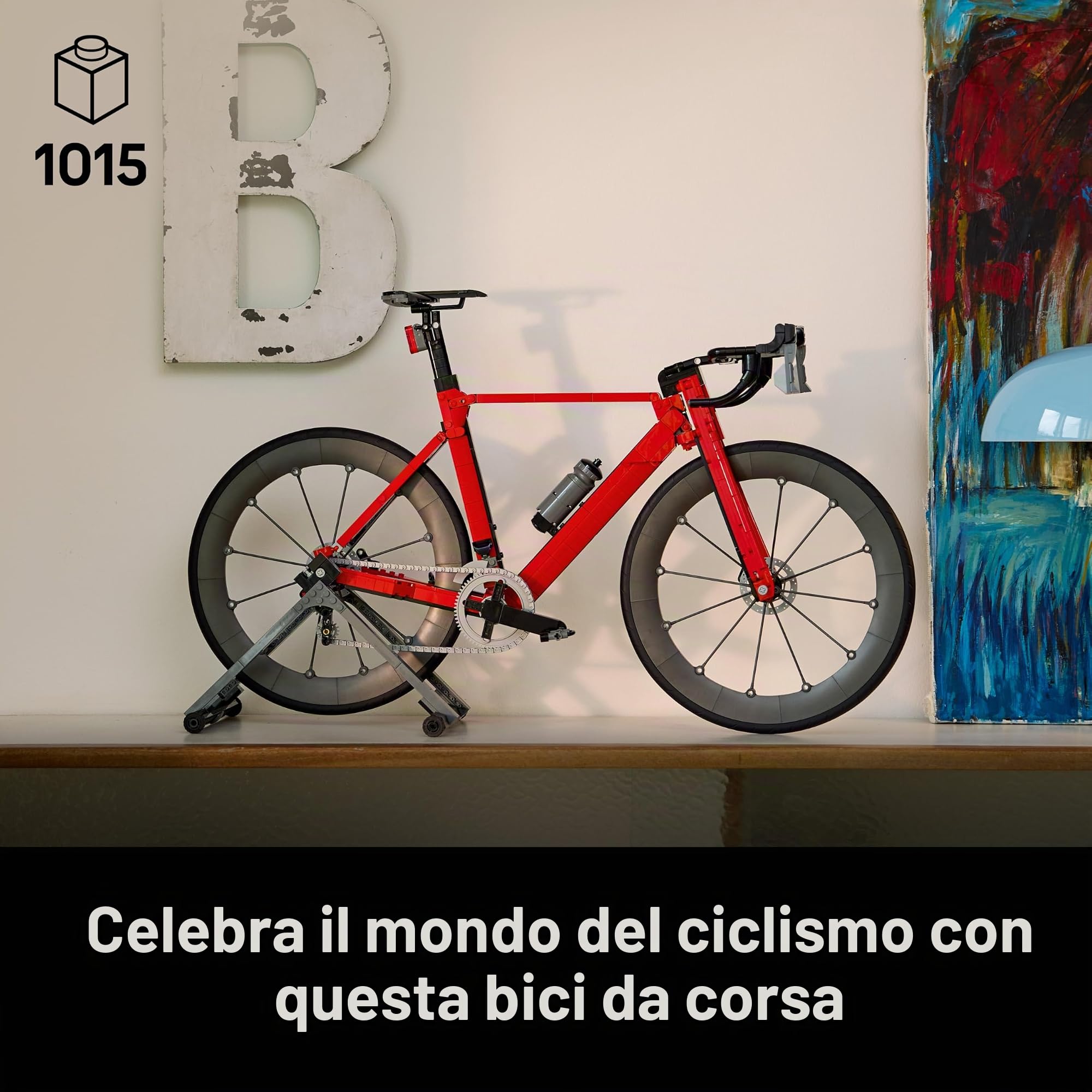 BRICK Flip LEGO 11380 - Bicicletta da corsa con piastrelle stampate, ruote Legorad con pneumatici in gomma, deragliatore posteriore e supporto ruota posteriore come scrivania