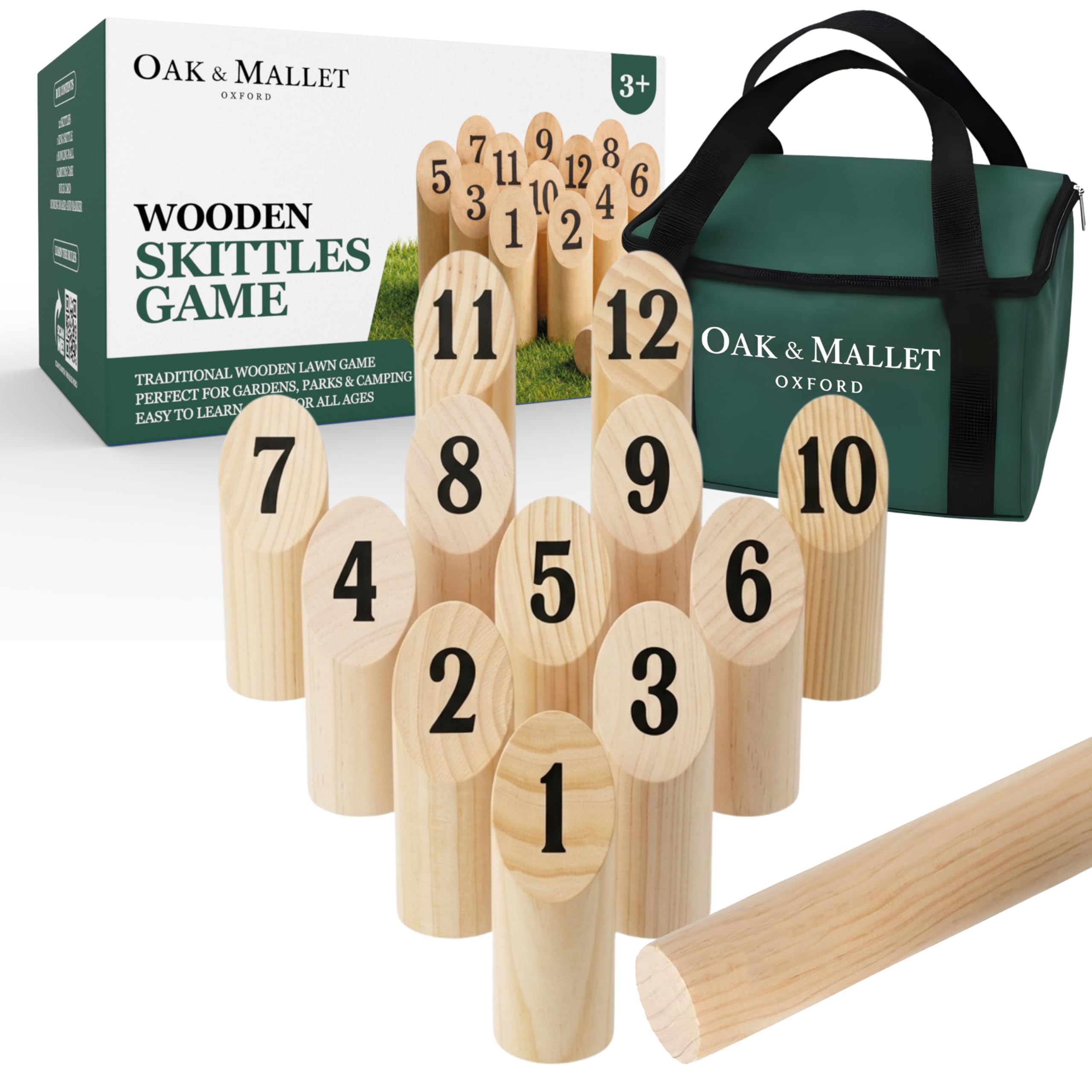 Oak & Mallet Wooden Skittles | Throwing Games | Skittles Game for Gardens | Outdoor Games for Adults & Kids