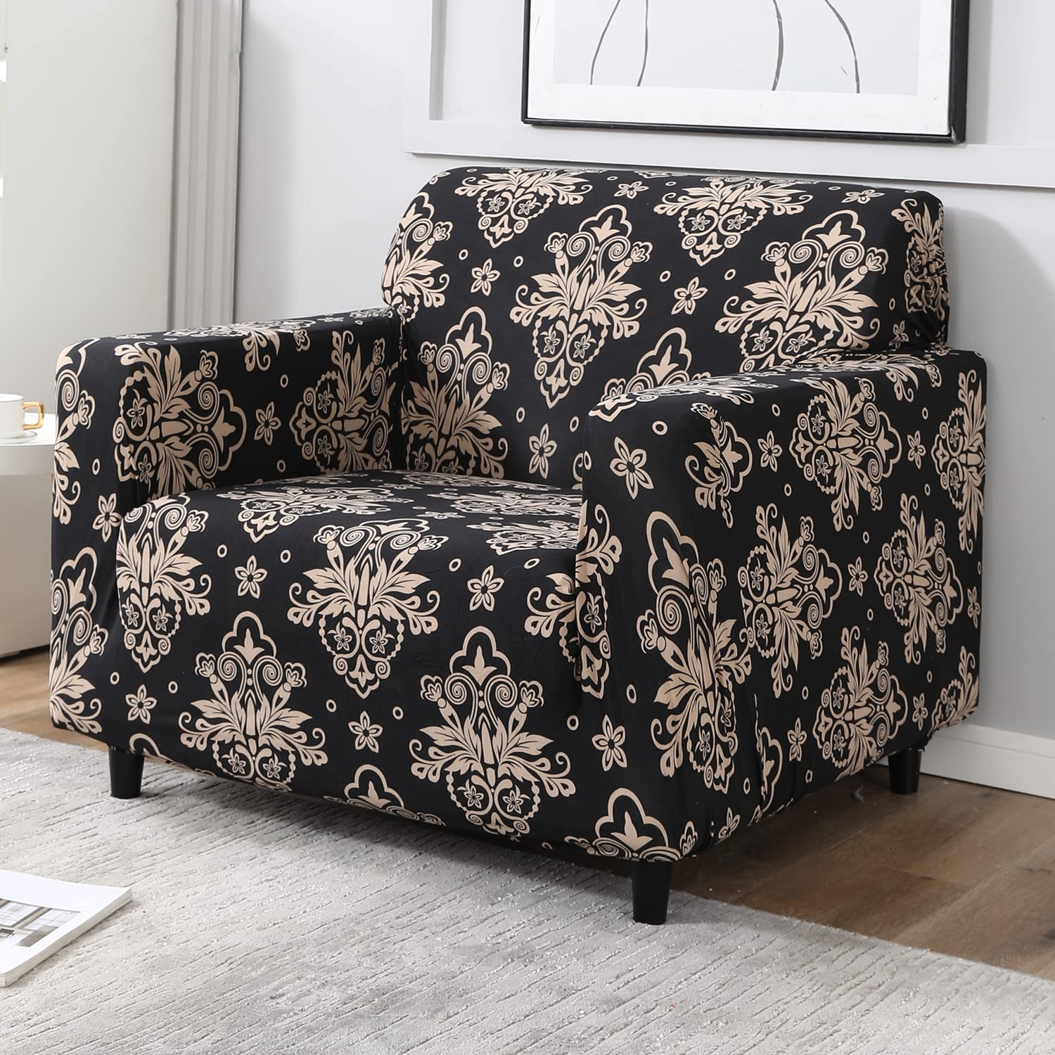 HOKIPO Sofa Cover 1 Seater Fully Covered, Black Damask