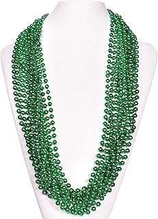 Windy City Novelties - 72 Pack - Green 33" Inch Round Metallic Bead Necklace | In Bulk | 4th of July Party Supplies Mardi Gras Tossing Beads
