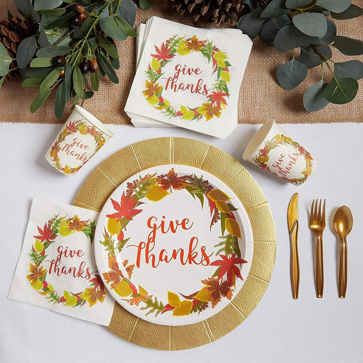 80% оƒƒ Dіѕсоunt Thanksgiving Plate Set with Cutlery, Cups, Napkins for Fall Party, Give Thanks (Serves 24, 144 Pieces)