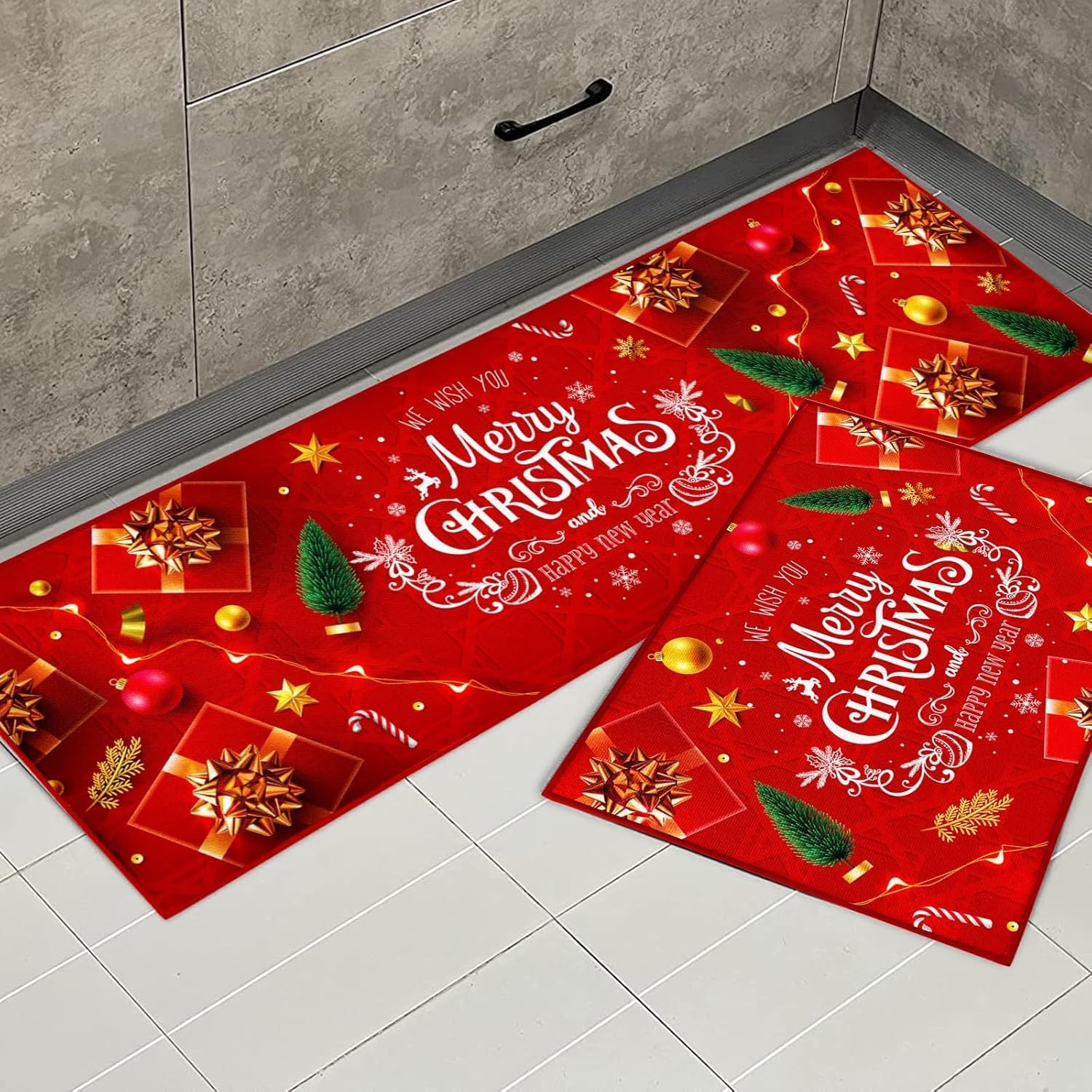 PORJDN Christmas Rug Set Christmas Indoor Floor Red Rug - Image 4