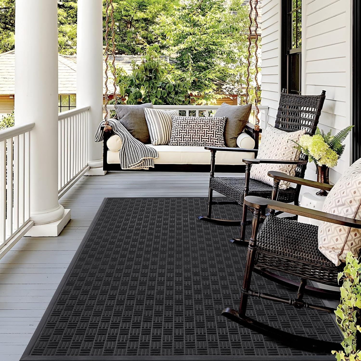 Mibao Front Door Mat, Heavy Duty Durable Welcome Mat for Outdoor Indoor, Dirt Trapper Waterproof Super Absorbent Door Mat for Entryway Outside Patio Porch, 73" x 46", Black