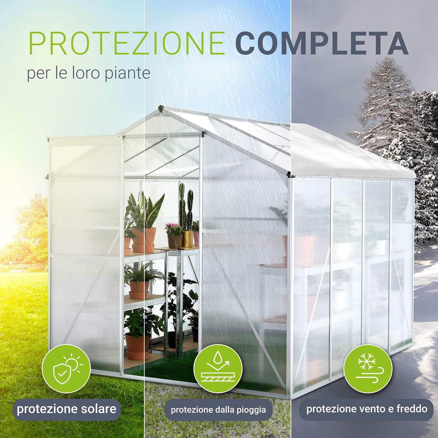 Juskys Serra in alluminio con fondazione 4,75 mq - 190 × 253 cm - 1 finestra sul tetto e porta scorrevole - pannelli da 4 mm - serra da giardino per piante