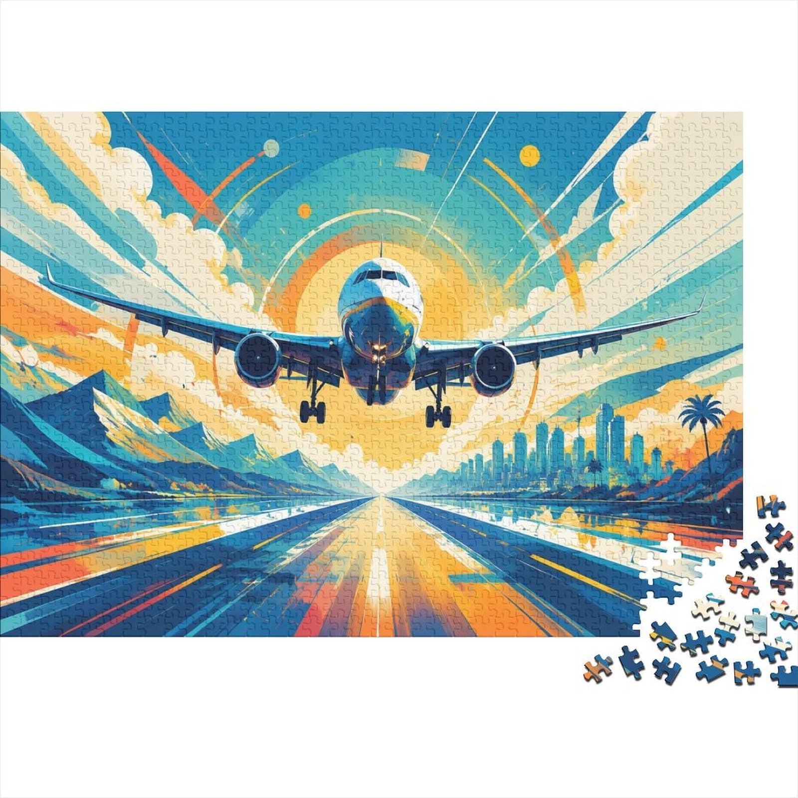 Airplane City Sunset Jigsaw Puzzle, 1000 Pcs Indoor Adult Game