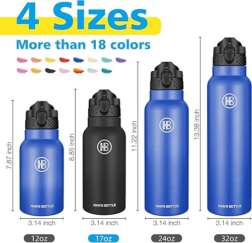 Miniatura 2 de Han's Bottle Botella de agua para niños con tapa con pajilla, vaso reutilizable de acero inoxidable aislado para niñas, niños, taza térmica, 17