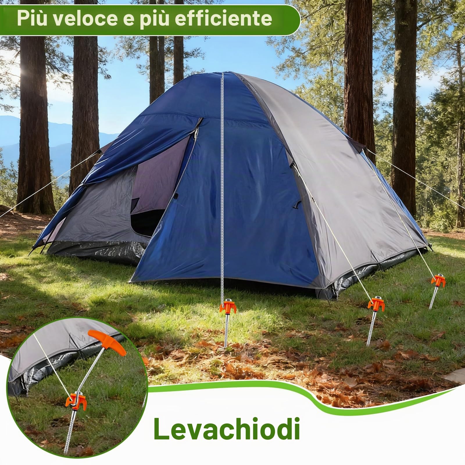 HA BIN 12x Picchetti per Tenda 20cm a Vite – Chiodi da Terra in Acciaio con Filettatura, Picchetti da Campeggio Antivento con Bussola Esagonale, Estrattore, Corde & Borsa – per Tende e Ombrellone