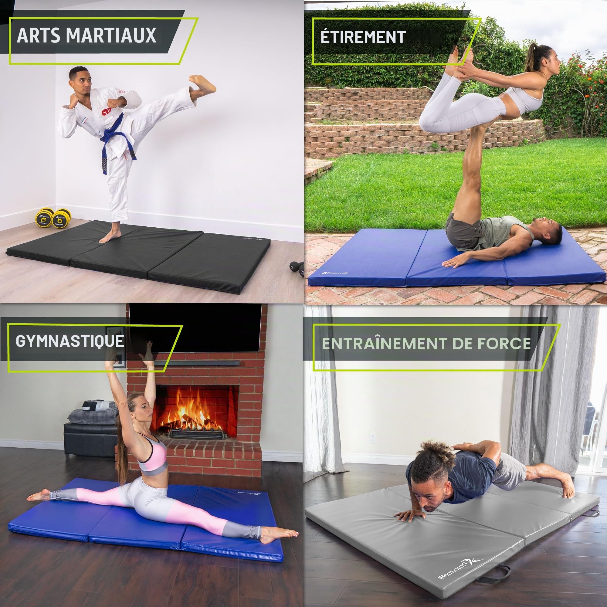 ProsourceFit Tri-Fold Folding Thick Exercise Mat 6’x4’ with Carrying Handles for Tumbling, Martial Arts, Gymnastics, Stretching, Core Workouts, Black