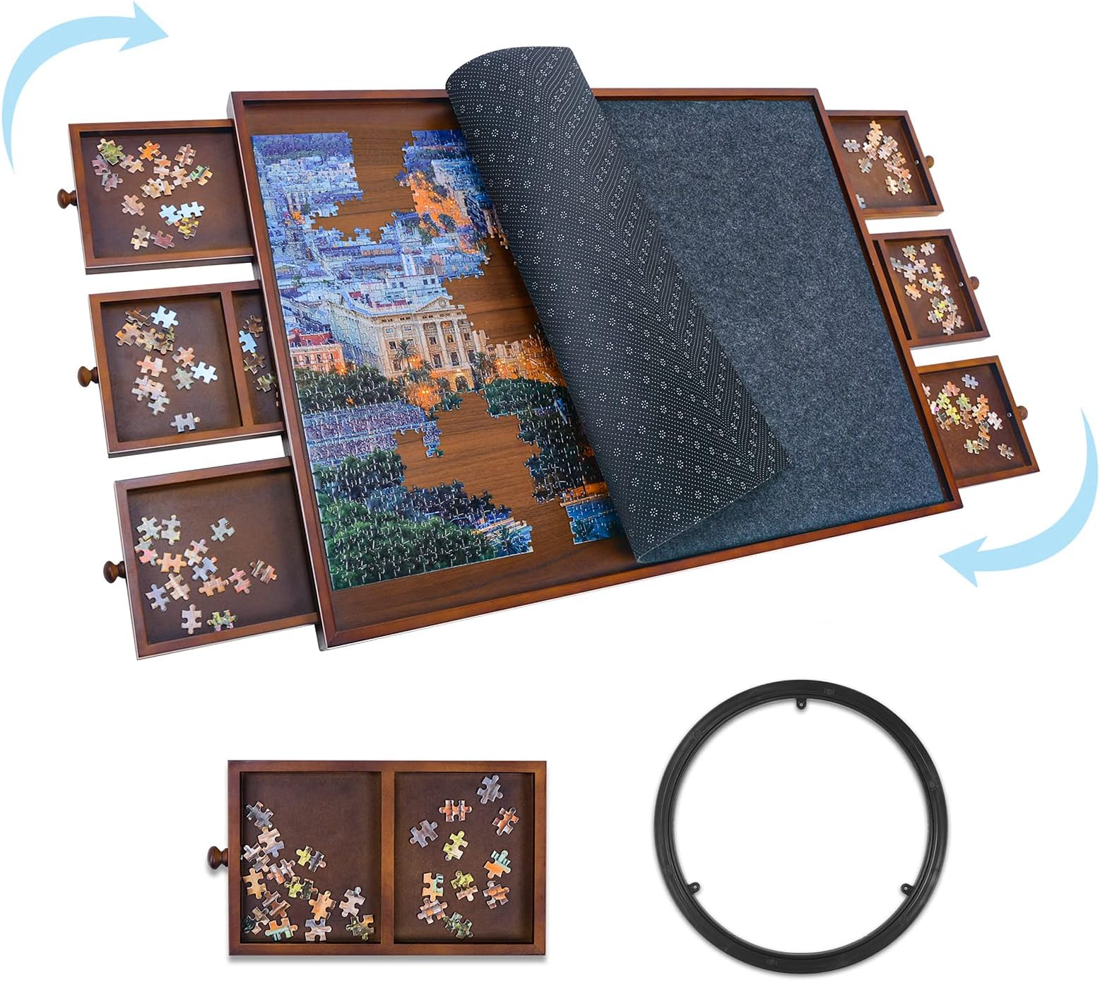 Sunix1500 Piece Rotating Puzzle Board with 6 Drawers and Cover, 36"x26" Portable Wooden Jigsaw Puzzle Table for Adults & Kids, Premium Smooth Work Surface, Spinning Puzzle Board Birthday Gift for mom