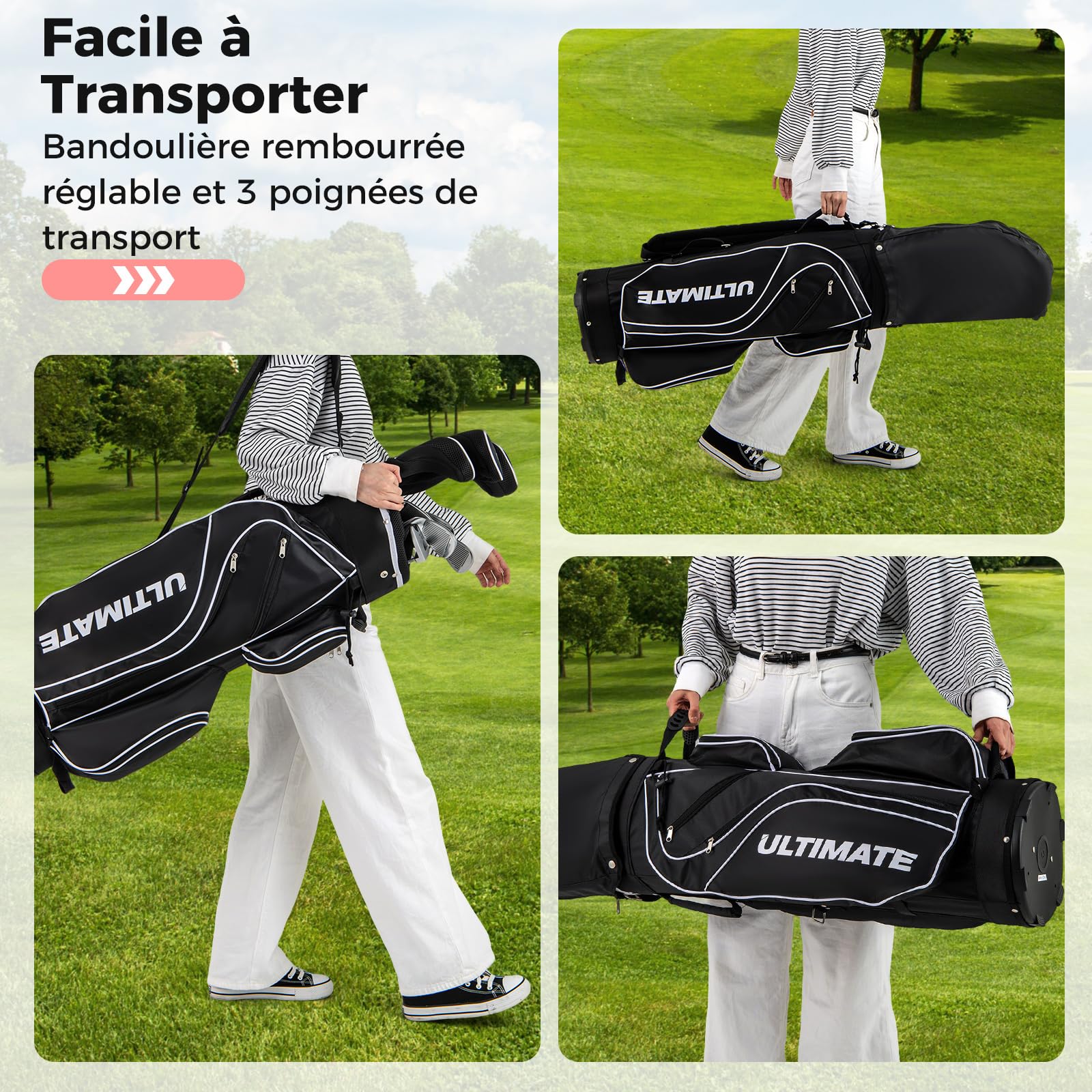 COSTWAY Ensemble de Golf Complet pour Femmes, Comprend 460CC #1 Driver #3 Fairway #4 Hybride #6#7#8#9 & #P Fers Putter 3 Protèges-Chef et Sac de Chariot Portable, pour Dames