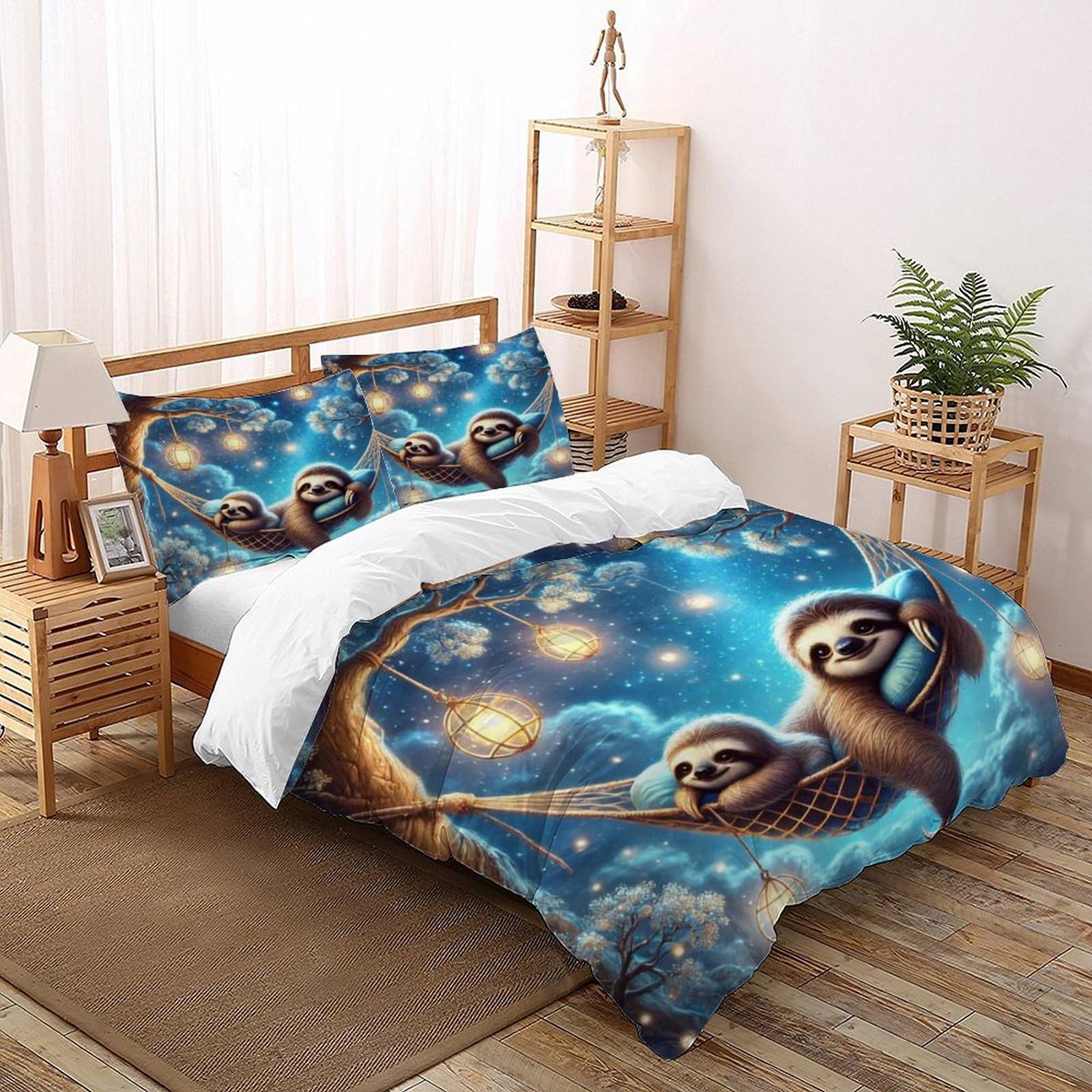 Housse de couette paresseux animal sauvage lit 2 personnes avec fermeture éclair