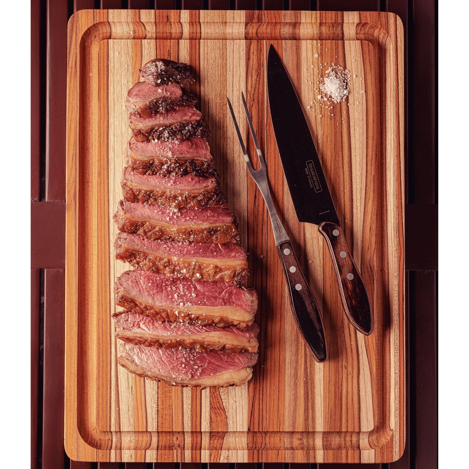 Tramontina Tabla de Madera Teca certificada para Presentación y Corte Churrasco Premium 40 x 30 cm