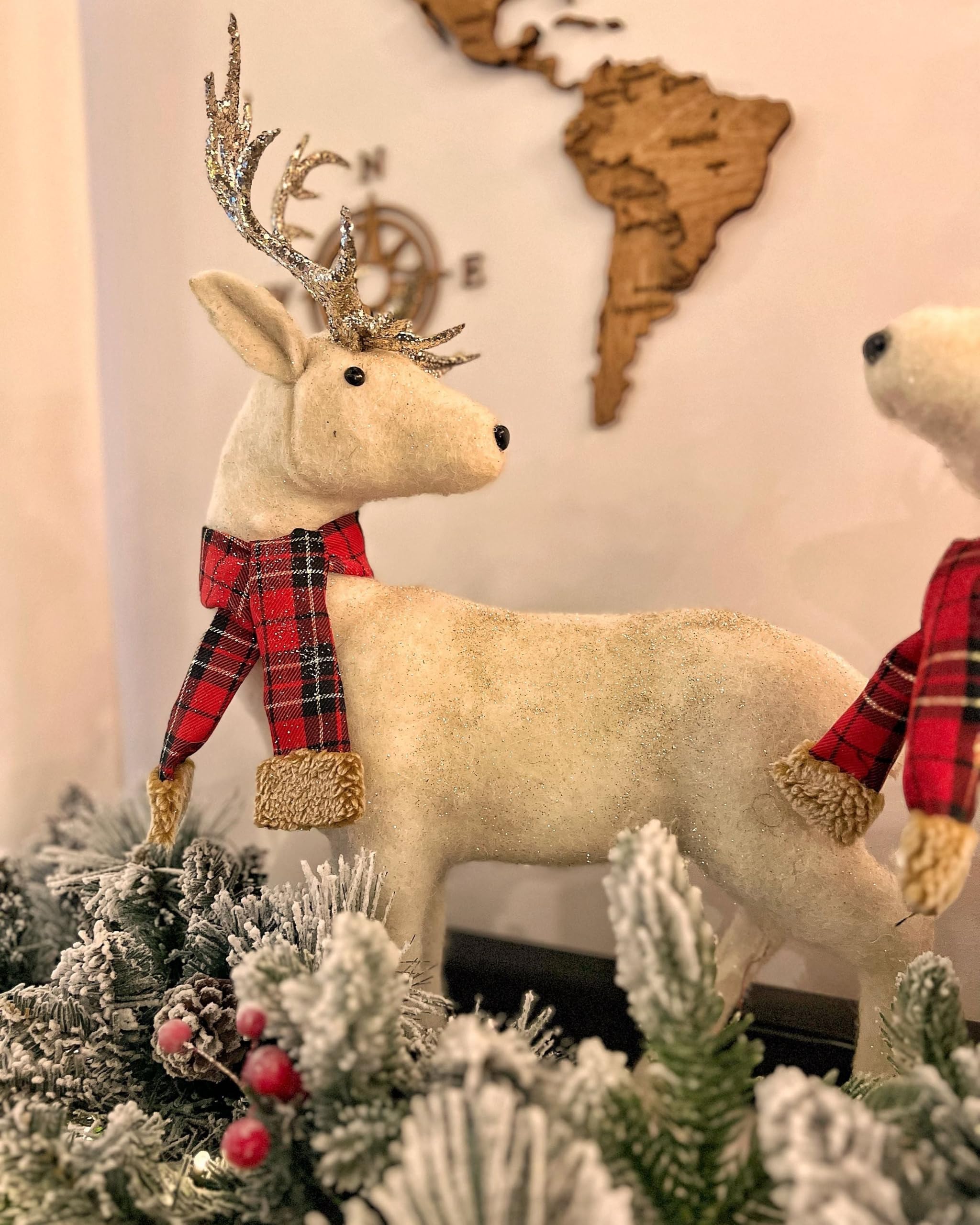 Weihnachtsdeko Rentier Dekofigur Weihnachtsfigur Webpelz weiß 51 cm Mustola