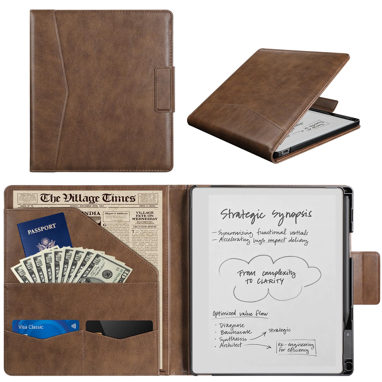 PU Leather Case for Remarkable Paper Pure 10.3 inches 2026, Brown