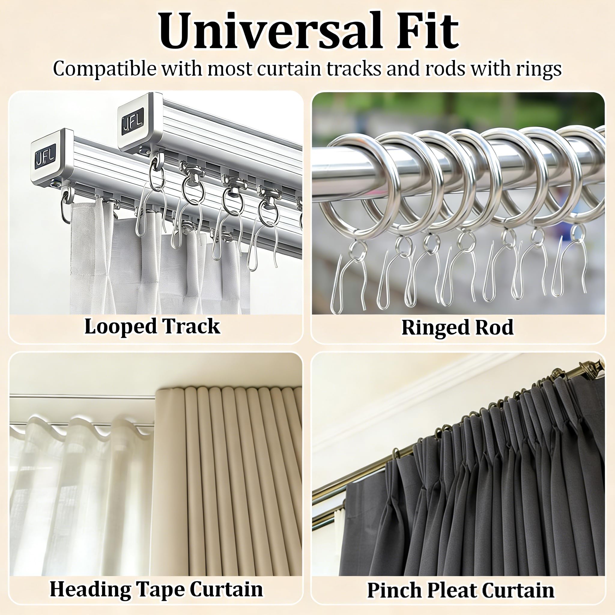 Miss Pen 100-Pack Stainless Metal Curtain Hooks, Heavy Duty Metal