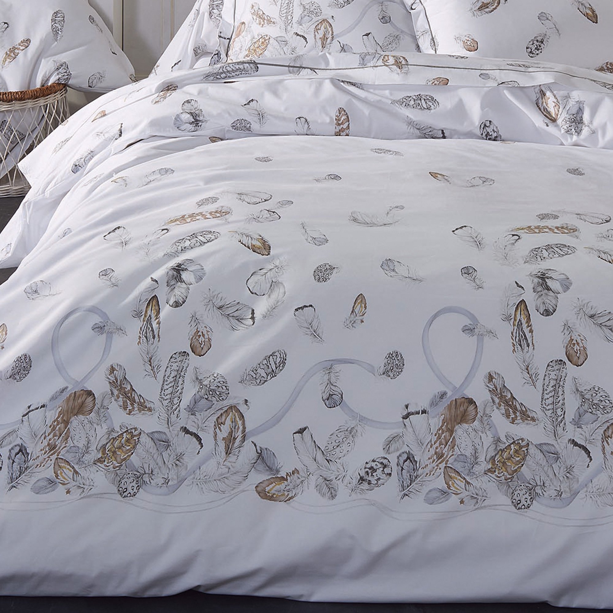 Linnea Housse de Couette 260x240 cm Percale Pur Coton Plumes