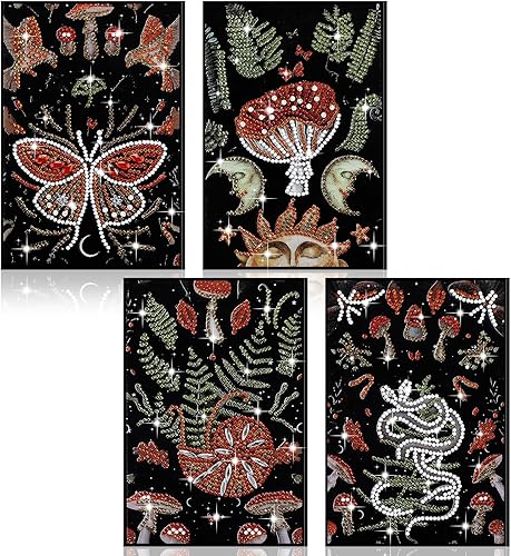 Ctosree Paquete de 4 cuadernos de arte de diamantes, setas y mariposas, caracoles de pintura de diamantes, kits de diario de pintura de diamante, A5