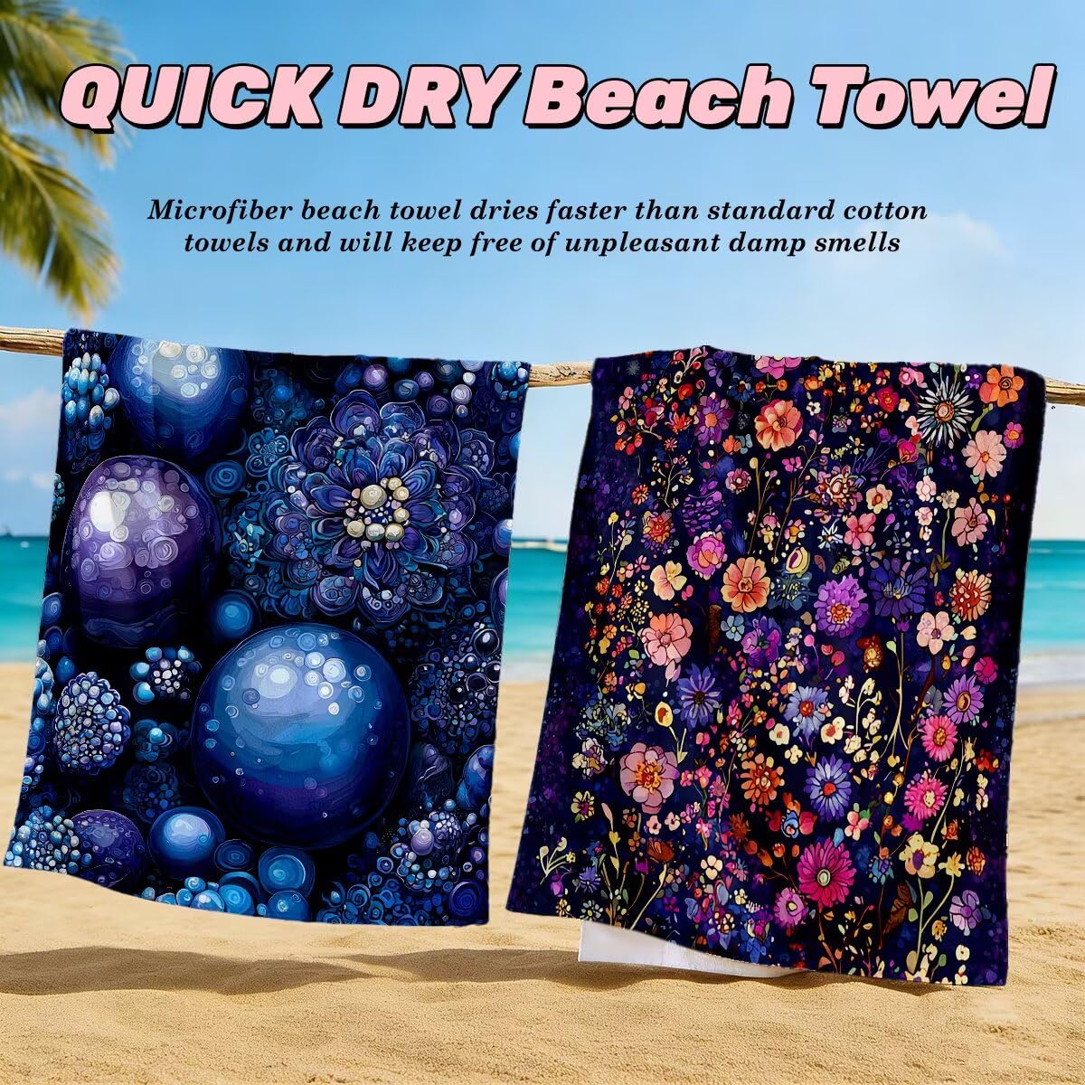 Toalla Playa 100x220 cm, Toalla Gimnasio Microfibra Secado Rapido, Juego de 2 Antiarena Toallas de Playa, Ligera Compacta Toallas Microfibra Grande para Viaje, Regalo Hombre Regalo Mujer (Rural) -5023