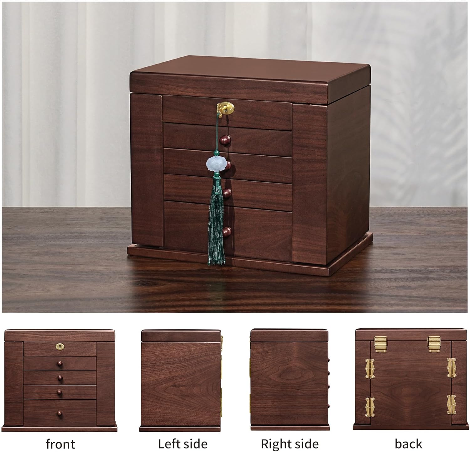 Wooden Jewelry Boxes for Women with Lock,Large Capacity Jewelry Boxes & Organizers,Vintage jewelry organizers and storage,dresser top jewelry organizer,Gift for Wives & Mothers - Image 6