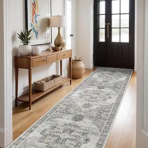RUUGME Hallway 3x12 Runner Rugs - Boho Rugs for Living Room Stain Resistant Vintage Carpet Tribal Rugs for Bedroom Kitchen Bathroom Non Slip Backing Decor Floor Decoration Mat 3x12 Grey