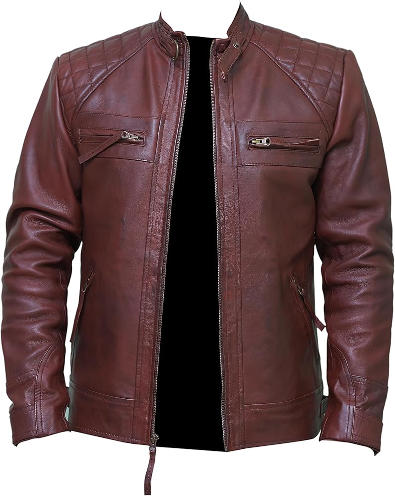 Men's Classic Diamond Quilted Shoulder Cafe Racer Retro Brown