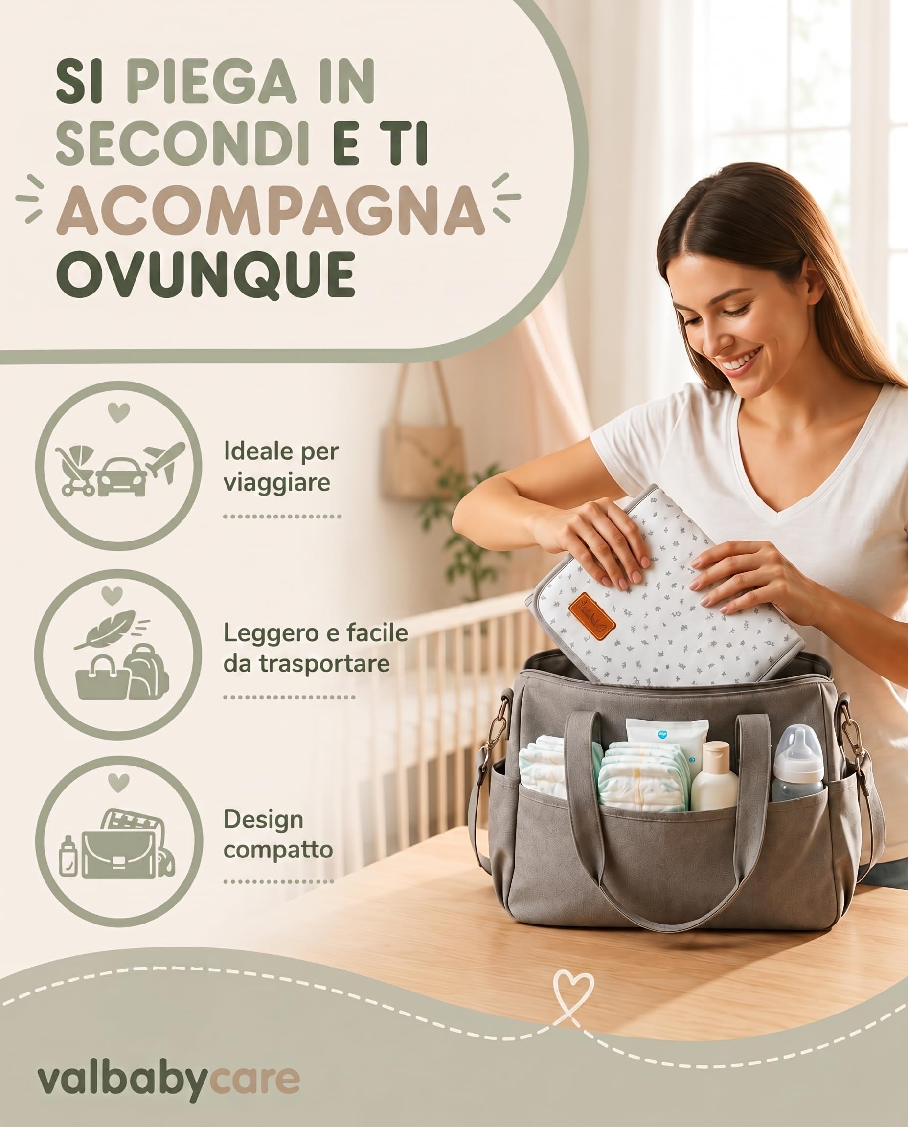 Fasciatoio Portatile Neonato Impermeabile Pieghevole Lavabile per Lavatrice Cambio Pannolino Neonati Accessori Idea Regalo Nascita Neo Mamma Regali Baby Shower Bimba Changing Mat Baby Valbaby