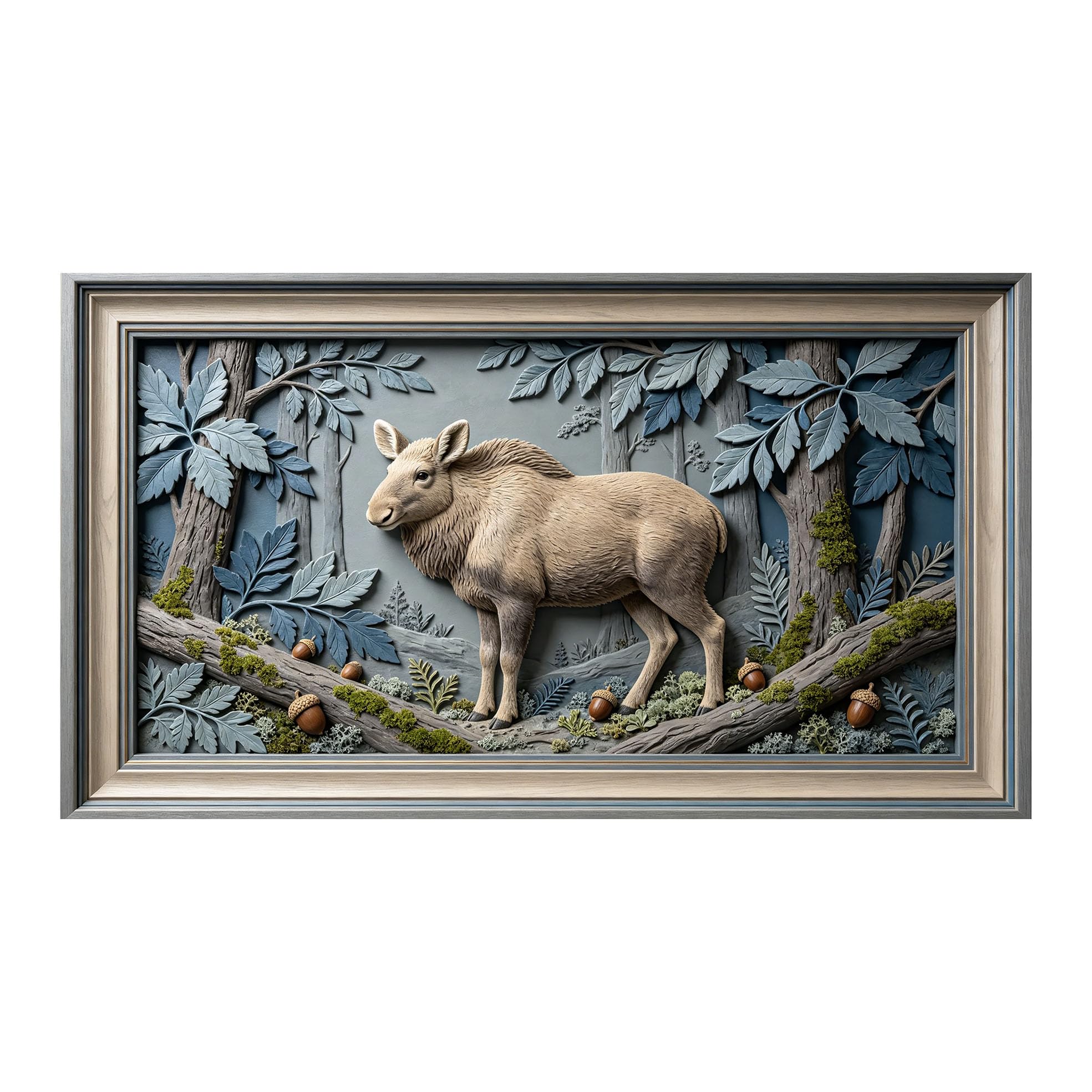 Murasolite 3D Framed Wall Art Elk Forest Woodland Sculpture Landscape SelfAdhesive Fabric Mural Wall Decor， Peel and Stick No Damage to Wall， AntiFall Safe Design for Bedroom Living Room