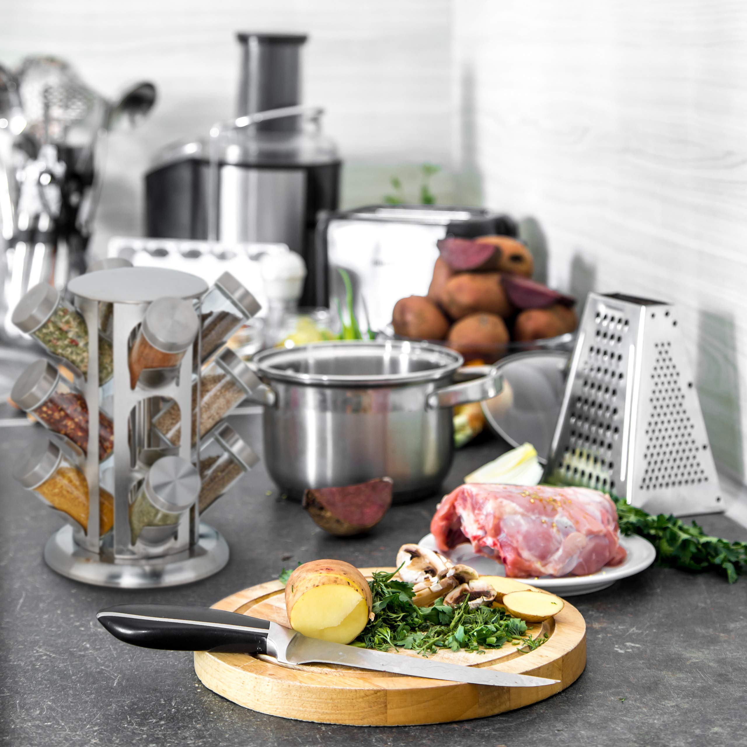 Relaxdays Porta Spezie Girevole Con 12 Barattoli - Organizer Rotante 360° Acciaio E Vetro - Foto 3