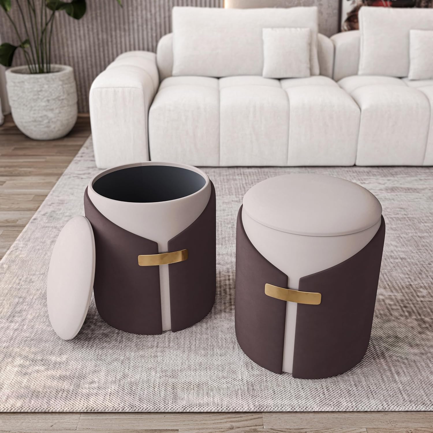Two-Toned Vanity Stool Ottoman with Storage