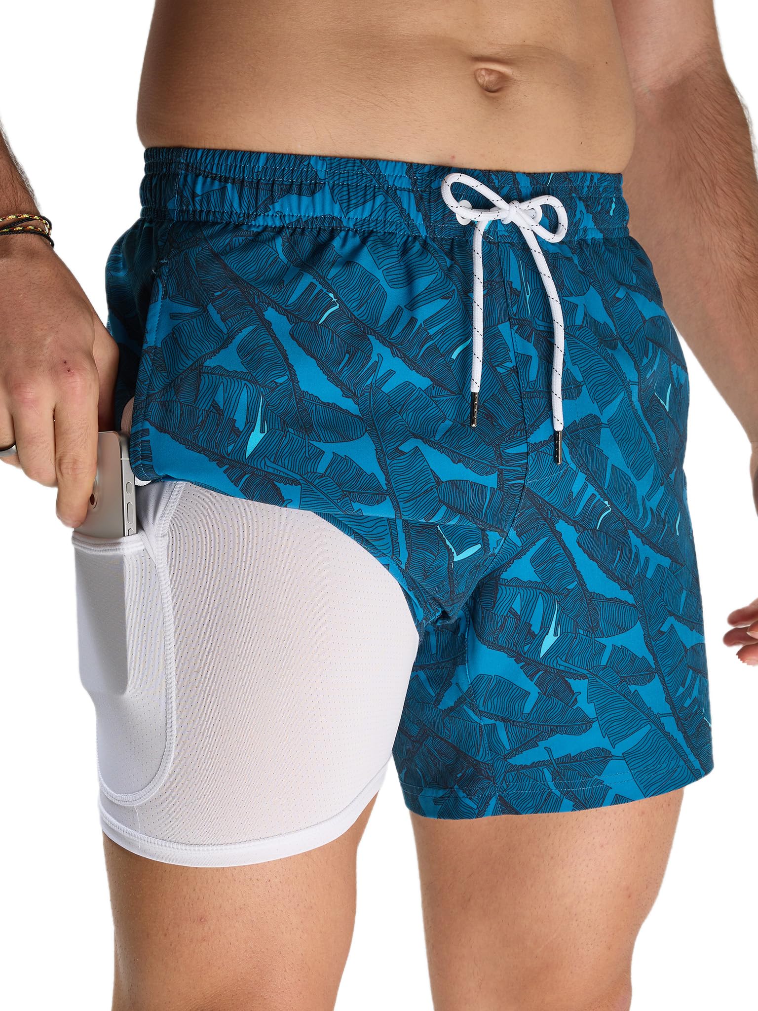 Arcweg Badehose für Herren Badeshorts mit Kompression Liner 2 in 1 Schnelltrocknend Strandhose Männer Elastisch Surf Shorts mit Reißverschlusstaschen