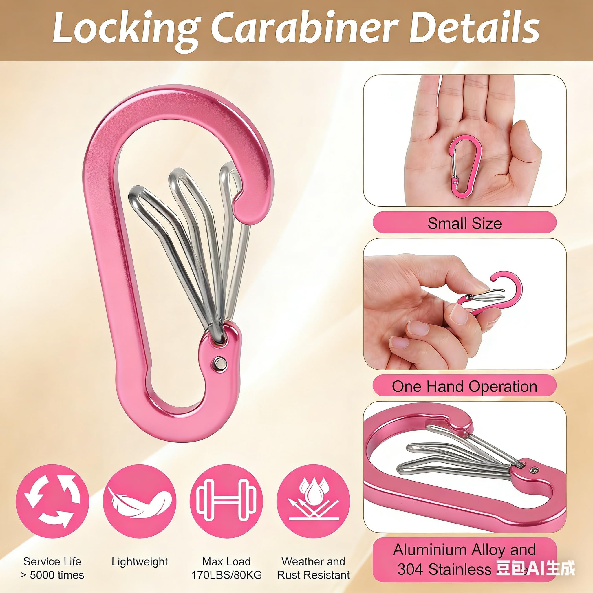 Ausweishalter mit Multitool, Aluminium-Karabinerhaken, dehnbarer Spiralarmband, Schlüsselanhänger, für Outdoor, Camping, Kreuzfahrt, Rosa (vertikal, PVC)