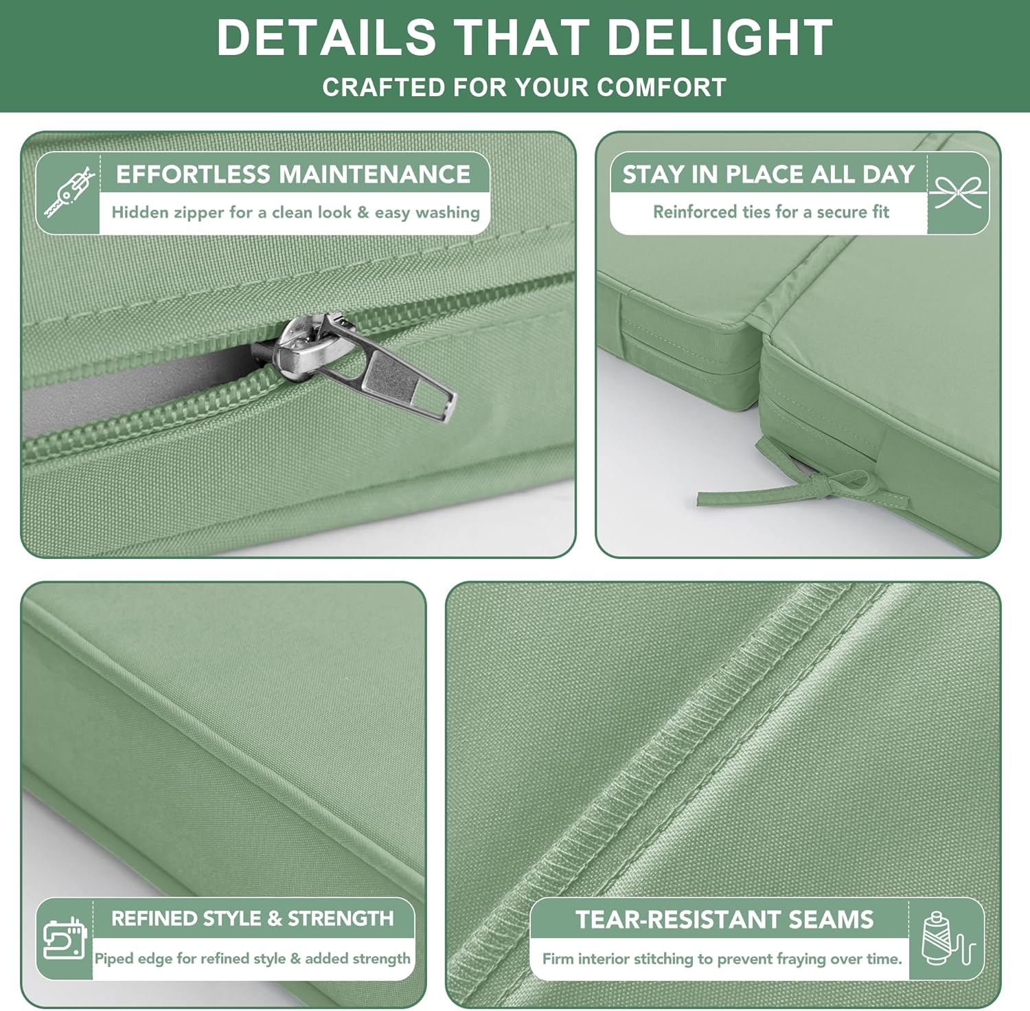 Summsun Chaise Lounge Cushions Outdoor Set of 2 - Waterproof and Fade Resistant Sun Lounger Replacement Cushions - Patio Lounger Pads with Removable Cover for Pool, Deck, 72 x 21 x 3 Inch, Sage Green