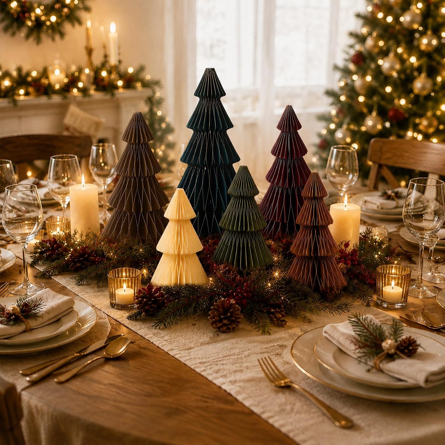 Cinnvoice 6 Pcs Modern Paper Christmas Tree Honeycomb Table Centerpiece