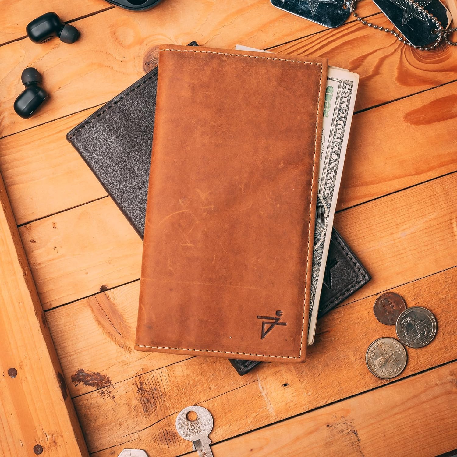 Checkbook Cover Checkbook Wallet Leather Checkbook Cover Rfid Protection Check Book Cover For Business Checkbook Bifold Long Wallet (Rustic Brown J213LCB)