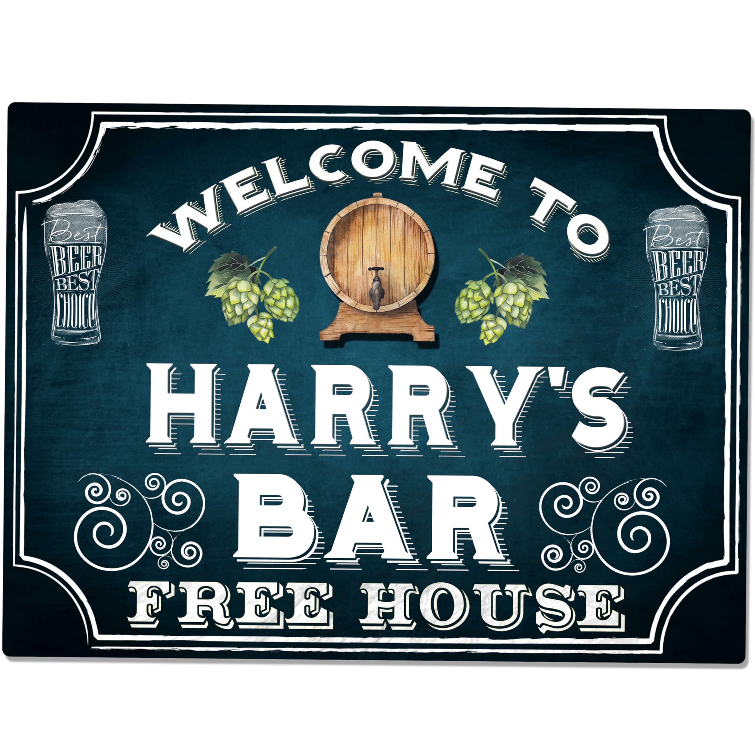 Shawprint PERSONALISED BAR PUB METAL TIN WALL SIGN GIFT WALL KITCHEN HOME BAR MAN CAVE GIFT (2PER) (8" x 6" (200mm x 150mm) (A3)