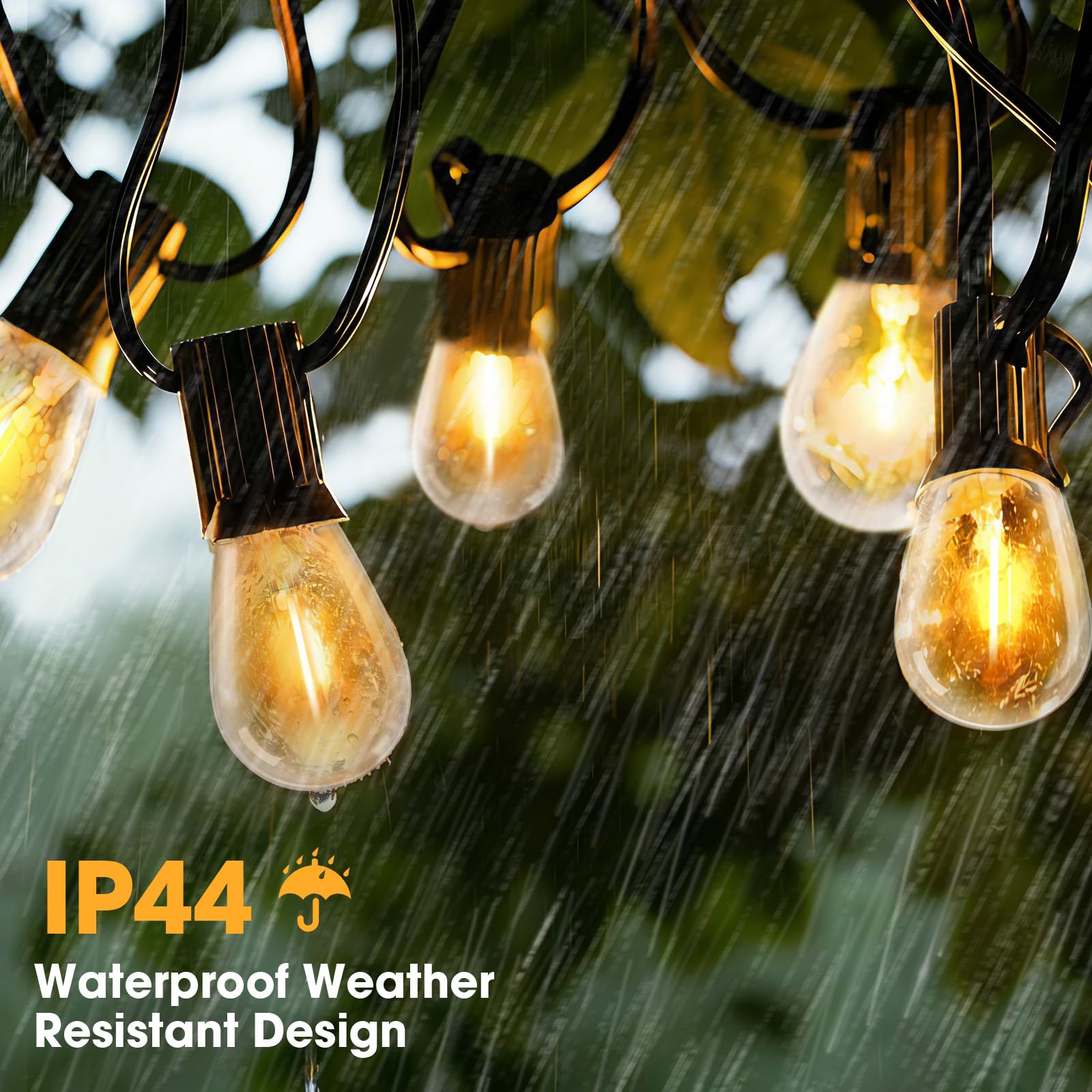 GvvooHome Cadena de luces LED para exteriores de 50 pies con 17 bombillas reemplazables S14 impermeables inastillables (2 de repuesto), luces de patio de grado comercial de 2700 K, luz colgante