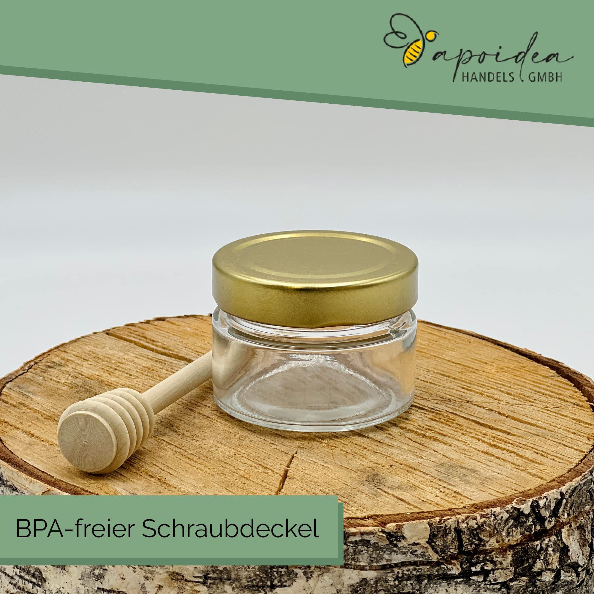 Apoidea – Honiggläser 160g mit DEEP Twistoff Deckel in Gold 96 Stück/Honiggläser 160g mit Deckel/Honigglas und Einweckglas Deepglas/Hochwertige Honig Gläser für Ihren eigenen Honig