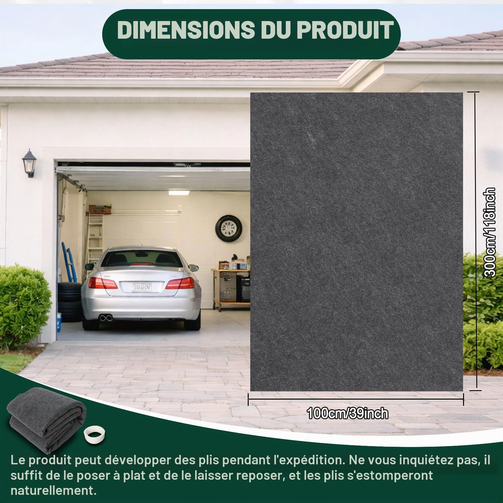 Tapis de Sol de Garage 100 x 300 cm, Absorbant et Imperméable, 2 Pièces