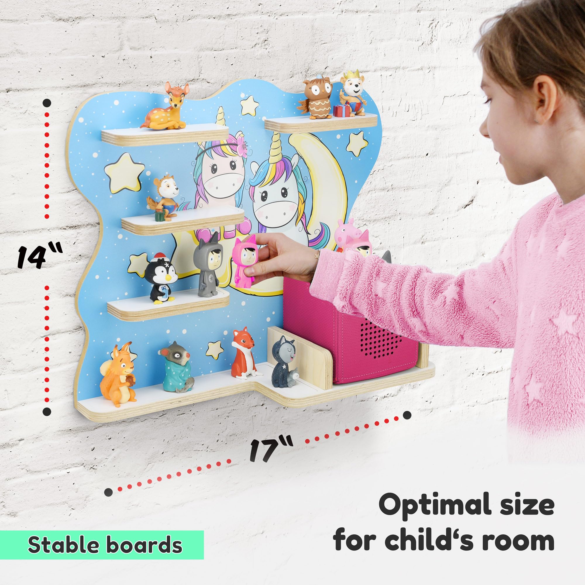 stadtecken wooden shelf for music box I Suitable for the Toniebox and Tonies I Perfect Tonie storage in the children's room I For standing up or hanging up (Night Owl - Image 2