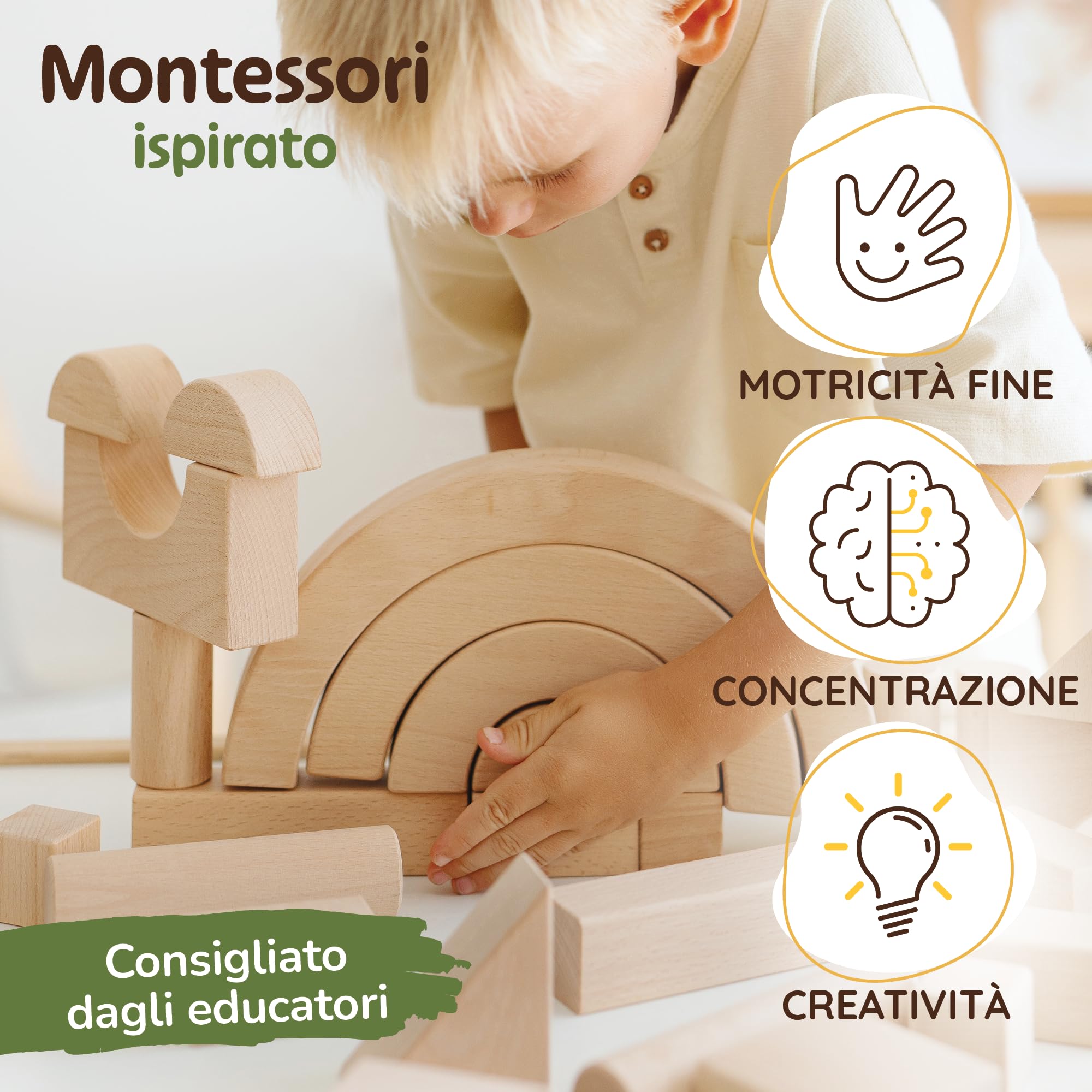 Blocchi Costruzioni per Bambini 2 Anni, Costruzioni Legno Bambini, Set Arco | Blocchi di Legno 100% FSC, Mattoncini Costruzioni Grandi per Bambini 2 Anni, Mattoncini Legno, Costruzioni per Bambini 3 Anni