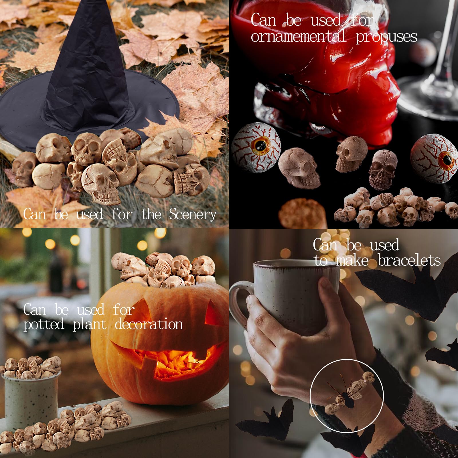 Lot de 20 Mini Résine Tête de Mort, Mini Crâne Décoration Pot de Fleurs, Mini Décoration Tête de Mort Figure, Mini Modèle de Crâne Tête de Mort, pour Halloween Paysage Jardin Décoration Plante en Pot