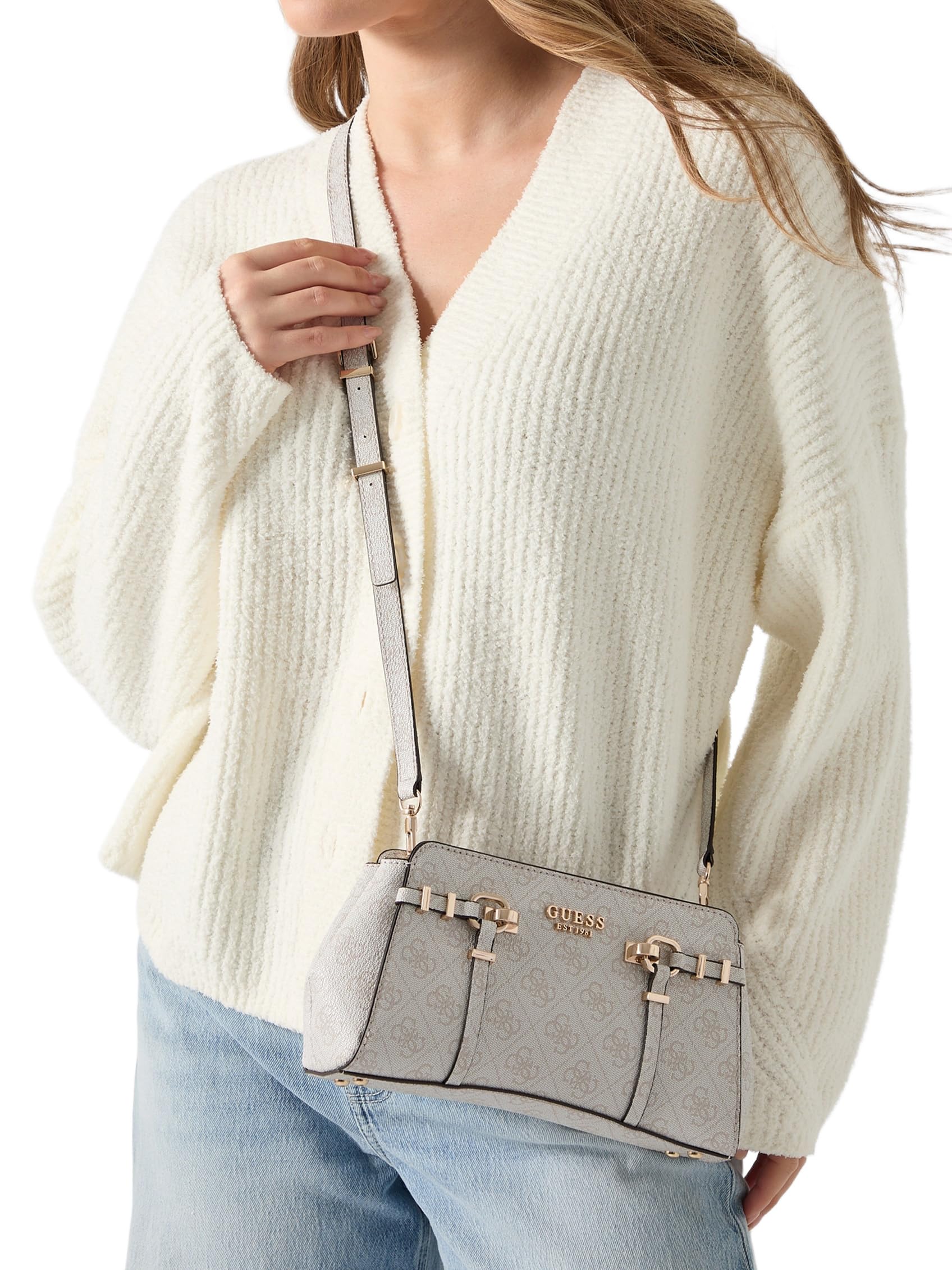 GUESS borsa a tracolla Leona Logo Girlfriend Xbody Bone Logo avorio