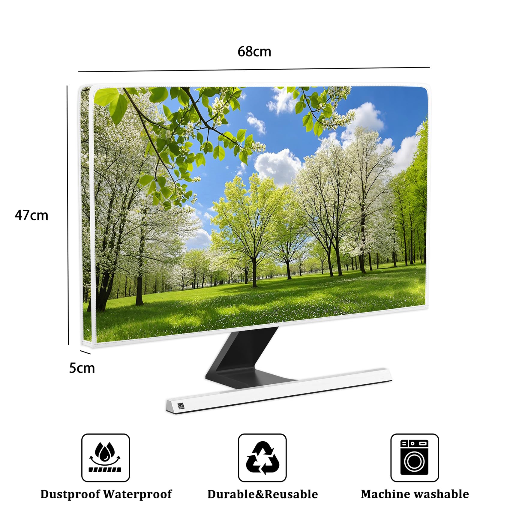 Wasserdichte Monitor-Staubschutzhüllen, 66 cm, 68 cm, 71 cm, Computer-Monitorabdeckung, kompatibel mit iMac 66-71 cm PC, Desktop und TV, Frühlingsansicht