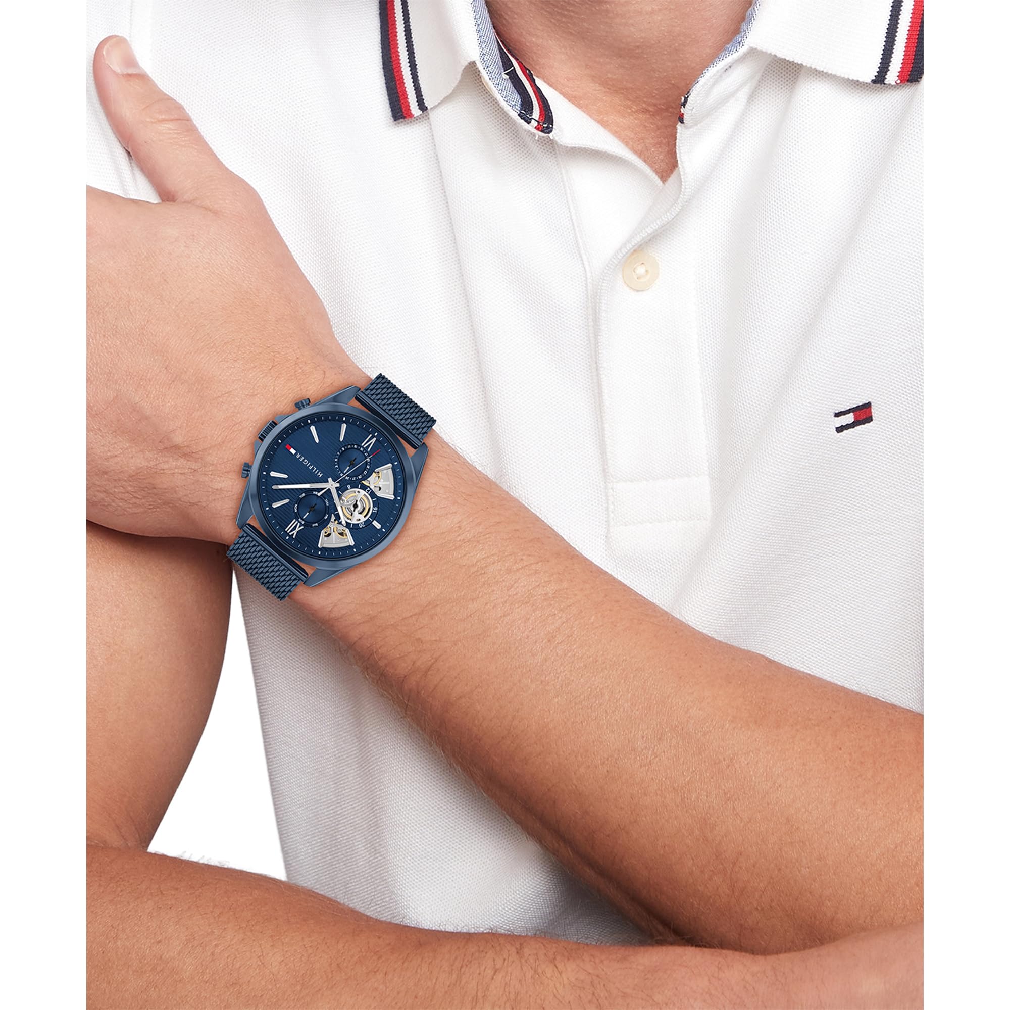 Tommy Hilfiger Multi Zifferblatt Quarz Uhr für Herren mit Blaues Edelstahl-Mesh-Gliederarmband - 1710648 – Bild 2
