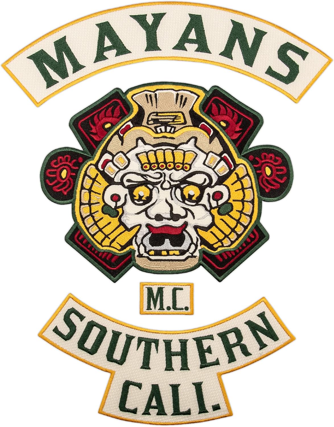 Mayans Southern Cali M.C. Green Letters, Biker Gang Motorcycle Club Emblem Embroidered Back Patch Iron On (13.7 x 16.5 inches)
