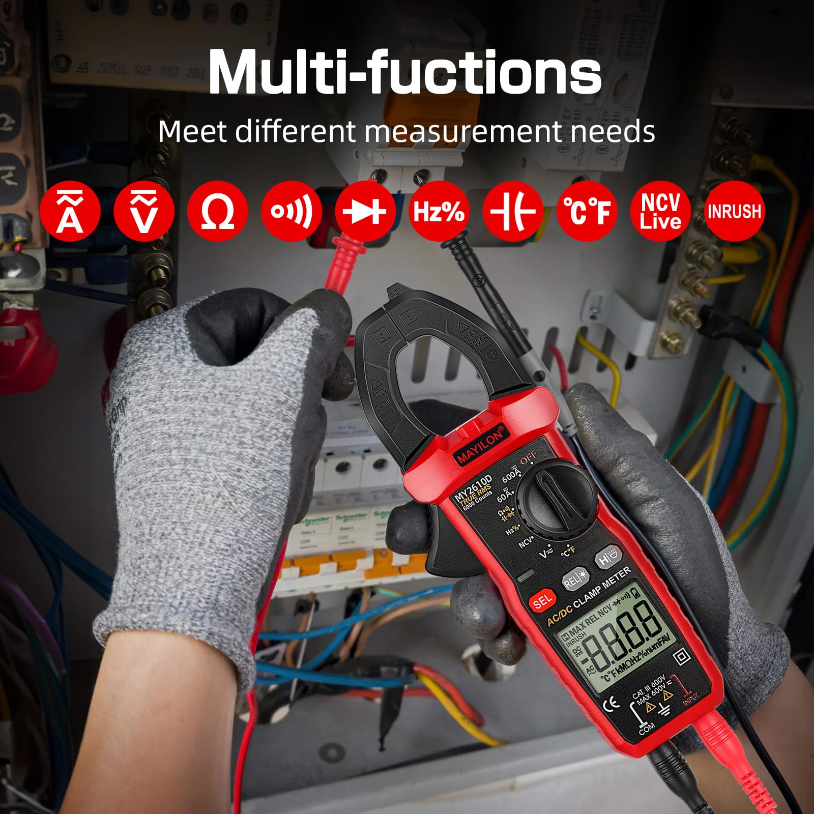 Stromzange DC/AC Zangenamperemeter Digital Clamp Meter: Strommesszange 600A 6000 Counts Digital Strommessgerät - Multimeter Amperemeter Voltmeter Tester