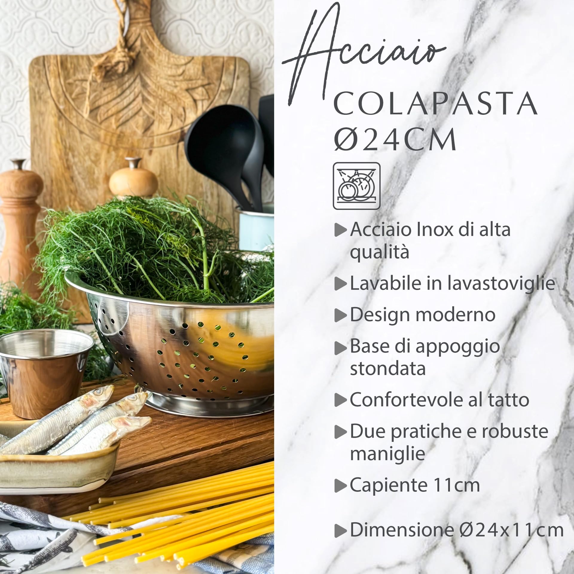 Fackelmann Colapasta Ø 24 cm, acciaio inossidabile, scolapasta per pasta riso verdure