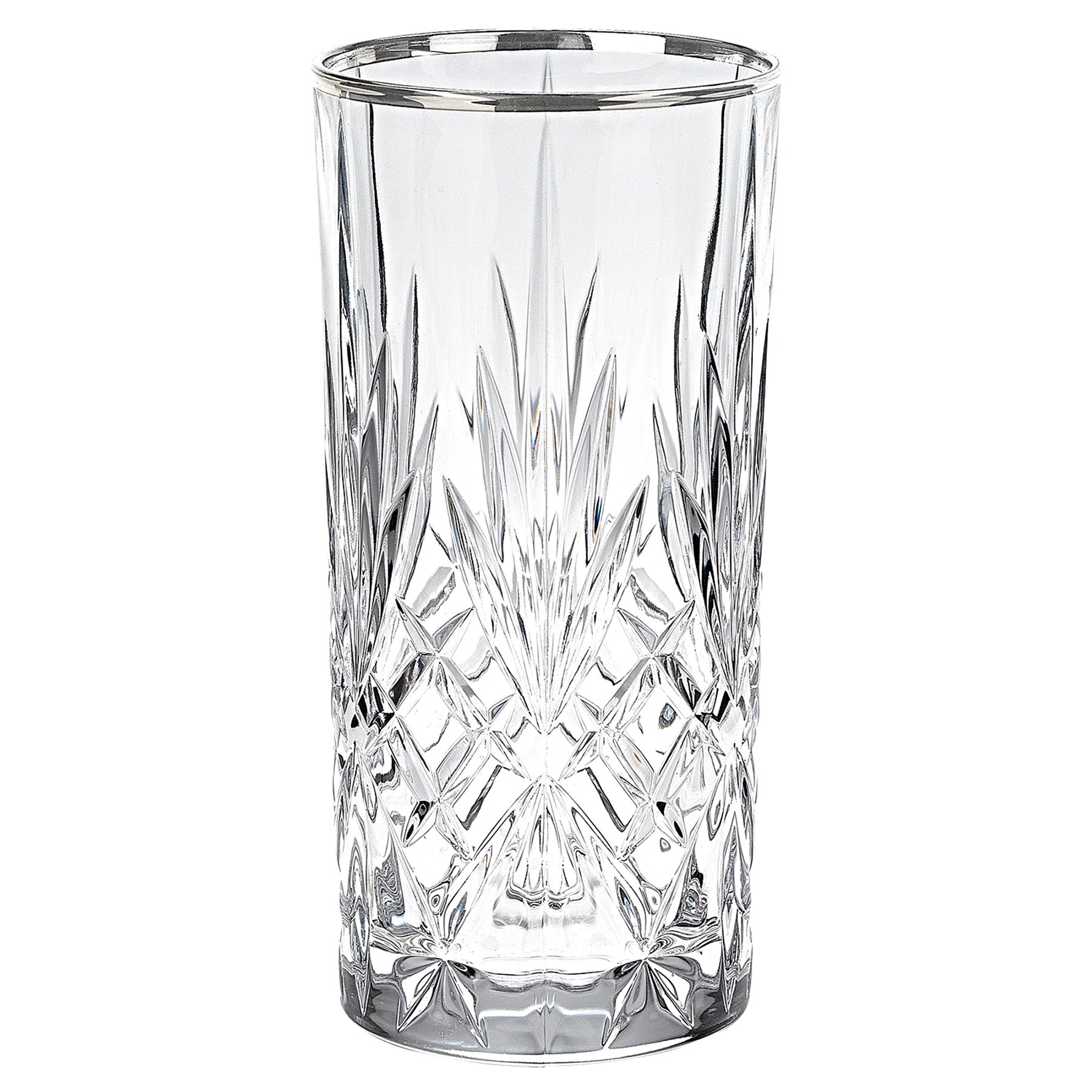 Lorren Home Trends Dynasty Collection Crystal Water, Beverage or Ice Tea Glass with Silver Band, Set of 6