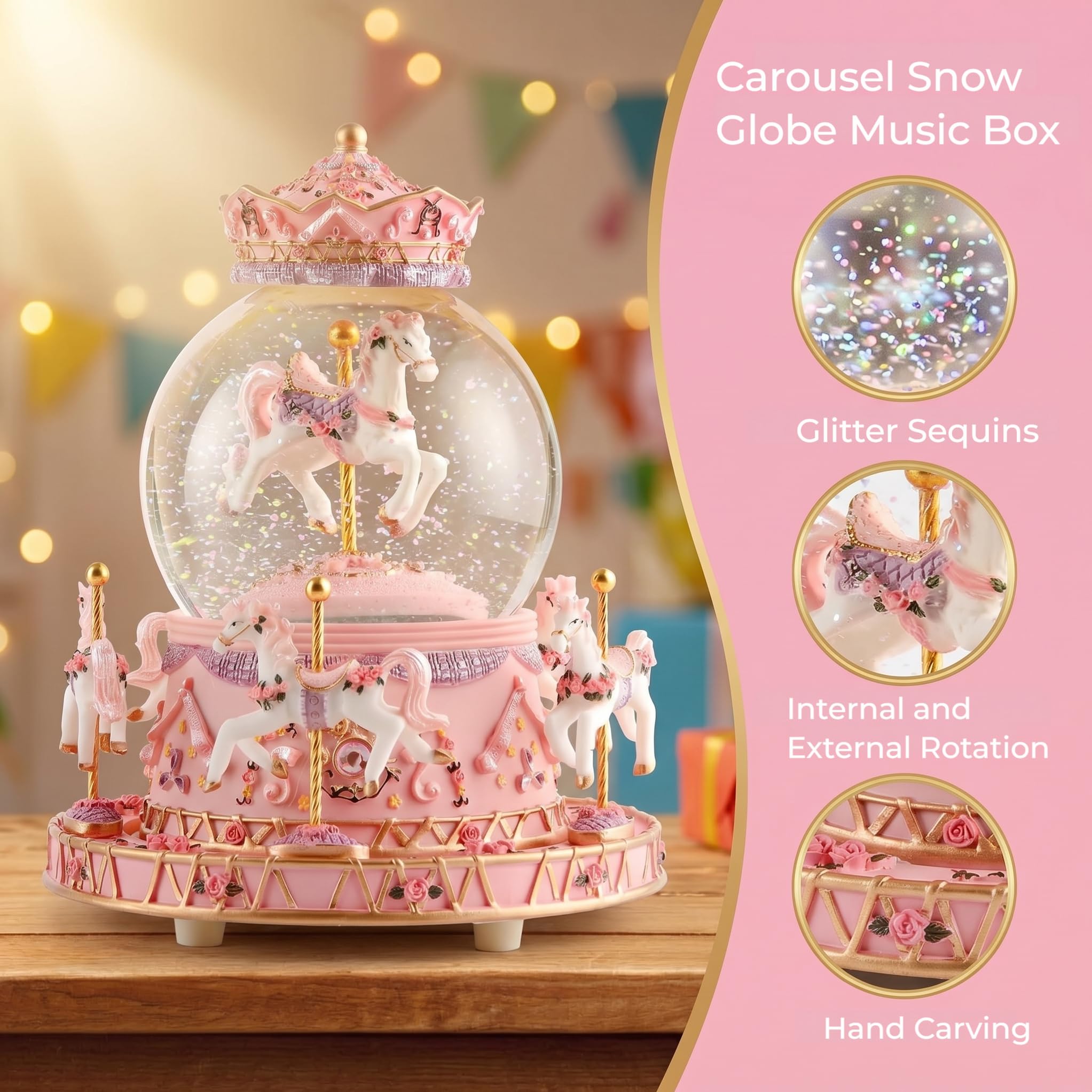 Musfunny Caixa de música com globo de neve Carrossel: Caixas de