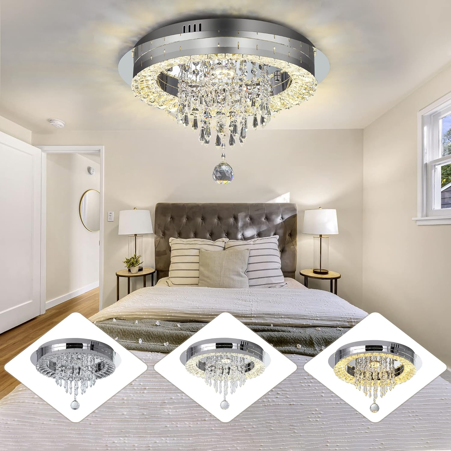 Sunny Hawaii Small Elegant Bead Crystal Chandelier, 16in Modern Led